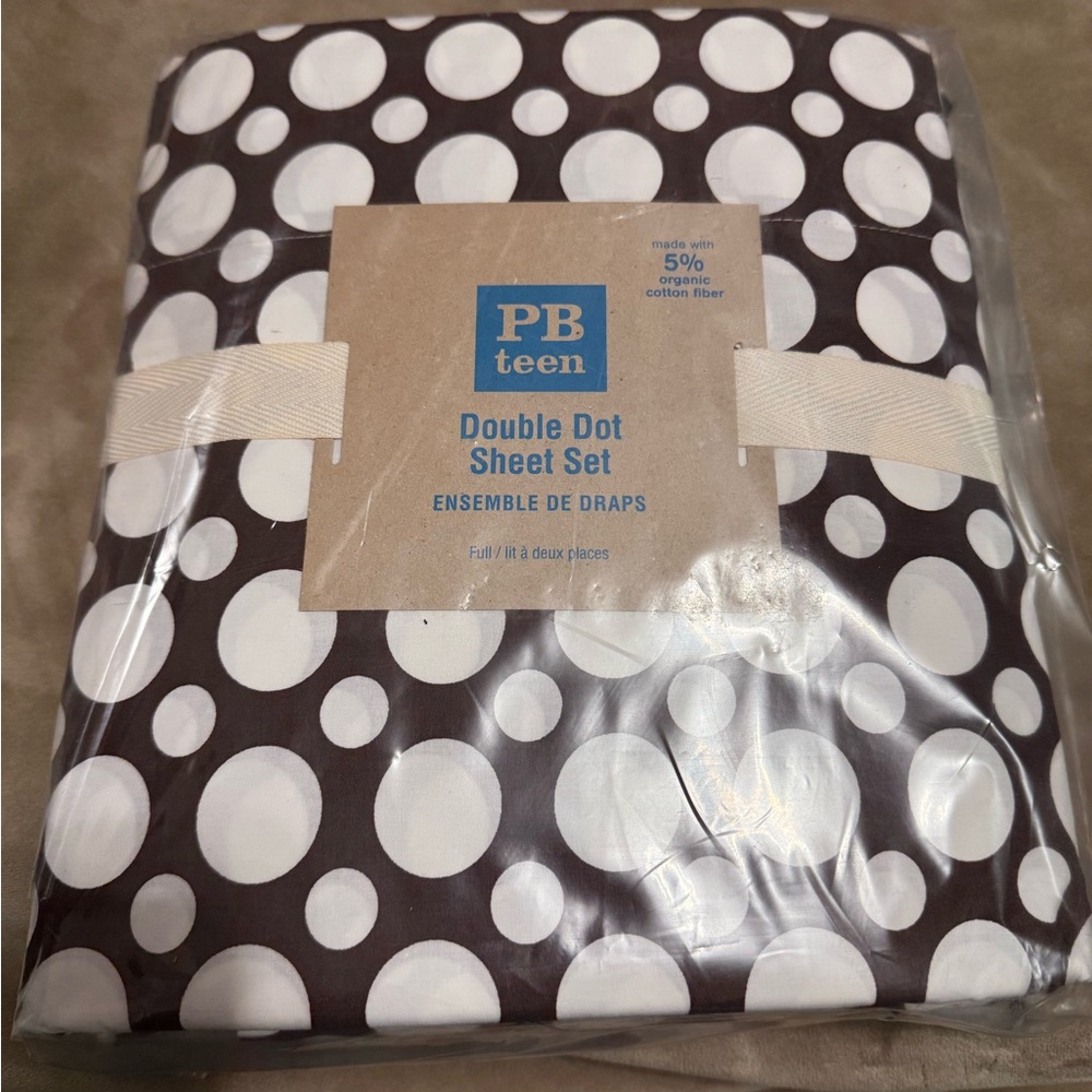 Pottery Barn Kids Double Dot Sheet Set - Brown and White